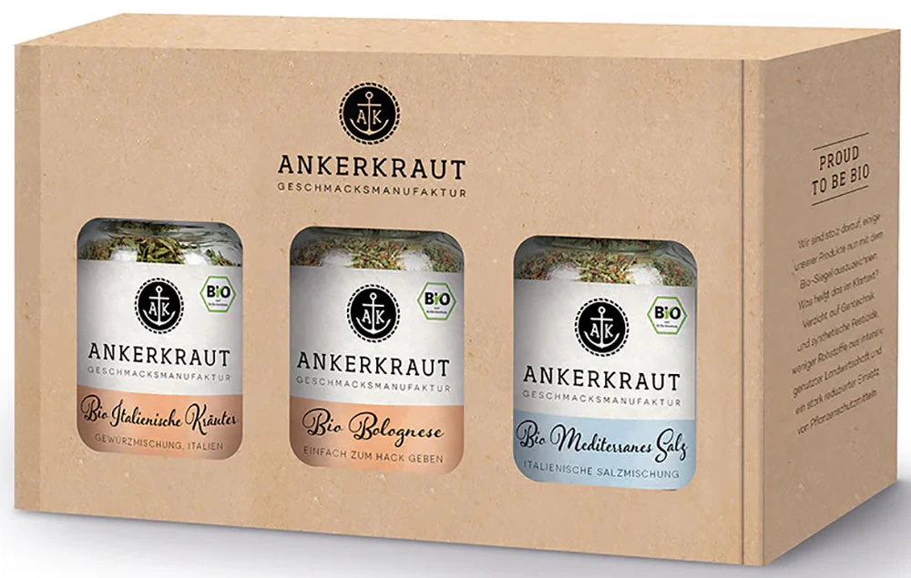Ankerkraut BIO Mediterrane Box - Mit BIO Italienische Kräuter, BIO Bolognese, BIO Mediterranes Salz 1 Ankerkraut BIO Mediterrane Box - Mit BIO Italienische Kräuter, BIO Bolognese, BIO Mediterranes Salz