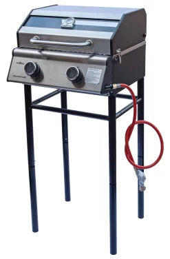 Grillfürst G201E 2-Brenner Gasgrill Portabel V2 - Campinggrill / Balkongrill 50mbar - Inkl. Untergestell -Barbecue Shop Grillfuerst Untergestell G201