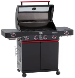 Rösle Videro G4-S VARIO+ Schwarz Gasgrill - FC Bayern Edition - Inkl. FC Bayern Abdeckhaube, Grillzange, Grillbürste Und Grillhandschuhe -Barbecue Shop Roesle Videro G4 S FC Bayern Deckel offen