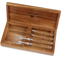 Steak Champ Gourmet Steakbesteck Set: 2 Steakmesser Und 2 Gabeln